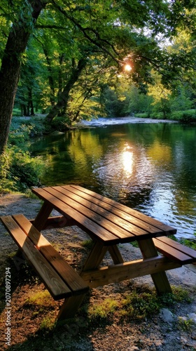 Sunlight glints off calm river water