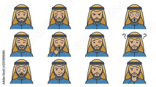 Exclusive Modern Cartoon Arabian Avatar Icon Collection with Fully Editable Facial Expressions and Dynamic Poses for Digital Design and Branding Projects