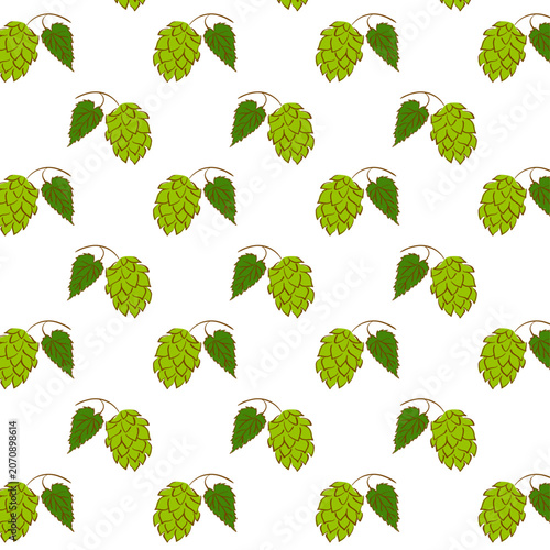Hop Leaves Pattern. Brewing Ingredient Background for Oktoberfest Decorations, Beer Packaging and Brewery Branding