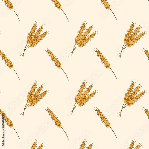 Golden Wheat Pattern. Rustic Brewery Background for Bread Packaging, Beer Labels and Oktoberfest Decorations