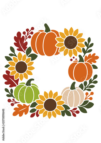 Thanksgiving SVG, Sunflower Pumpkin Wreath SVG, Fall Wreath SVG 