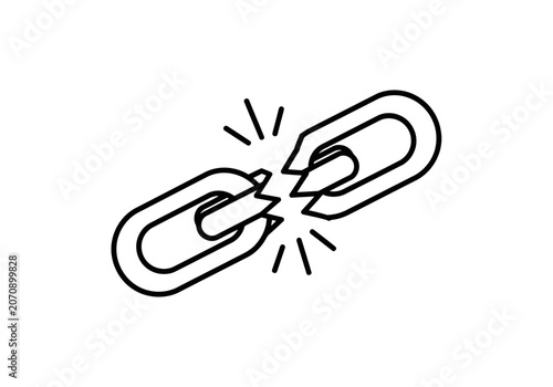 A fine and simple broken chain link line art icon on a with six motion lines