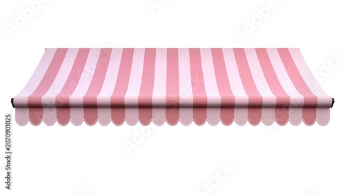 Tableau sur toile Isolated pink and white striped market awning with scalloped valance for shopfront decoration