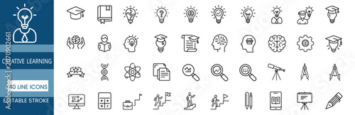 Foto Creative learning line  icons set, innovative mindset, visionary thought, clever inspiration & more vector illustration with editable stroke