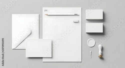 Clean stationery mockup a4 letter business card envelope branding element presentation