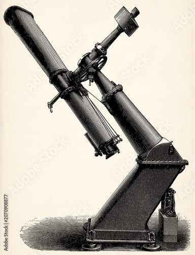 Photographic refractor. Antique stylized illustration.