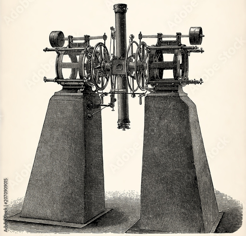 Astronomical meridian circle. Antique stylized illustration.