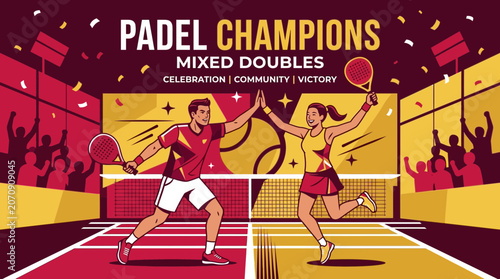 Padel Tennis Mixed Doubles Champions Celebration And Victory Celebration