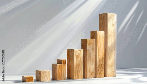 Wooden Block Growth Bar Chart Illustration

