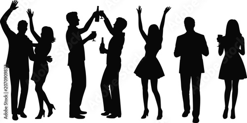 Bild auf Leinwand Party Celebration Silhouette Collection with Dancing People and Social Gathering