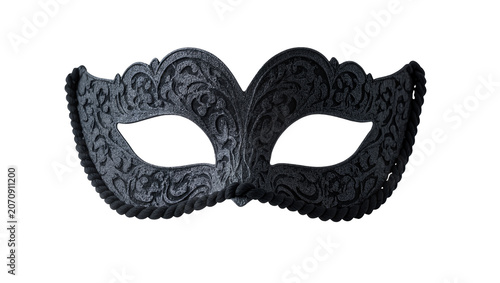 Photography Isolated black masquerade mask with ornate baroque pattern for mystery and party