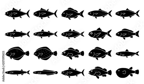 Bild auf Leinwand Dynamic Japanese saltwater fish vector silhouettes set with swimming motion mari