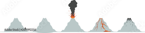 Fényképezés Volcano Eruption Stages Process Diagram Showing Mountain Formation Ash Plume Exp
