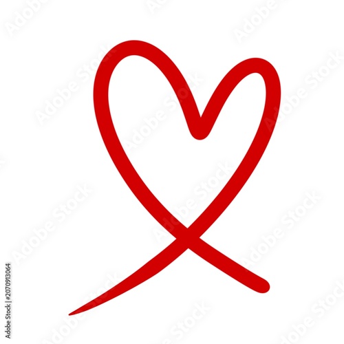 Red hand-drawn crossed ribbon heart loop line art.