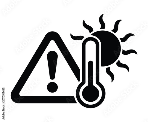 Obraz na plátně Caution summer heat warning vector illustration featuring high temperature sign, thermometer, hot weather, heat stroke risk and bright seasonal elements