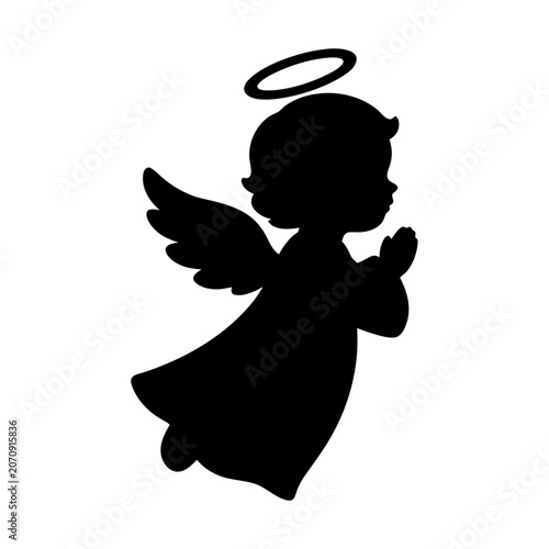 Beautiful guardian angel silhouette isolated on white background, perfect for in memory of car decals, funeral memorial plaques, sympathy gifts, and religious faith branding