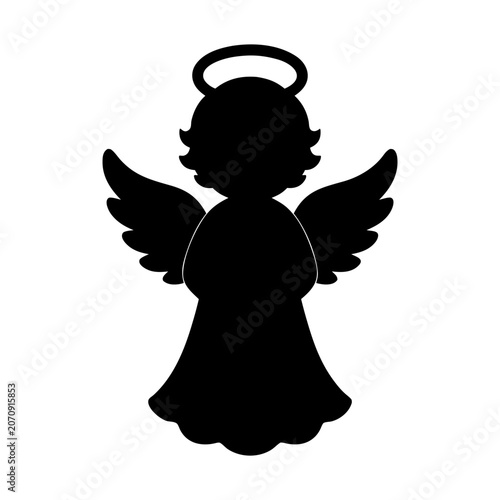 Adorable little angel silhouette isolated on  transparent background, perfect for nursery wall decor, baby baptism gifts, kids birthday cards, and cute holiday vinyl stickers