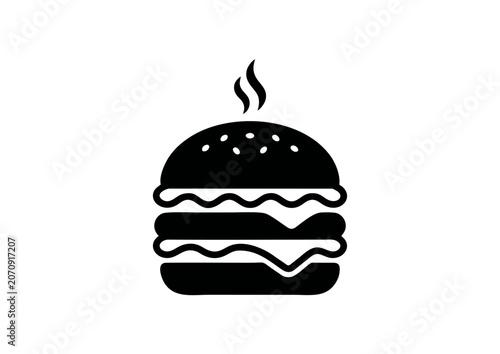 Black Hamburger Burger Icon Vector Isolated on White Background, Minimal Fast Food Symbol for Restaurant and Food Delivery Design