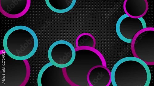 Abstract perforated background with overlapping glossy circles outlined modern geometric composition animation