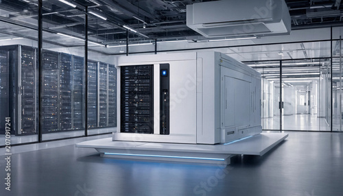 Modern server farm in futuristic data center architecture with technology computing infrastructure futuristic internet information communication mainframe hardware database security