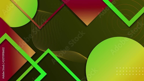 Dark abstract geometric background with colorful gradients animation, circles and angular frames modern vibrant composition