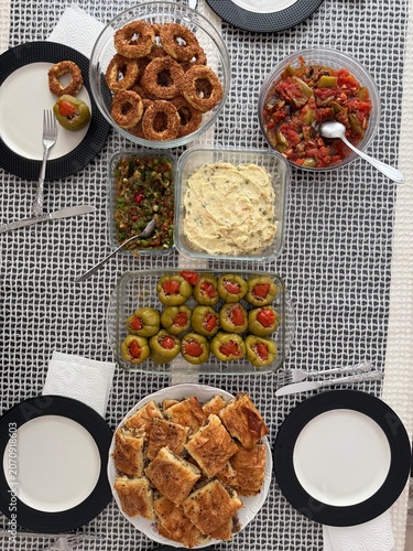 Traditional Turkish Meze and Dinner Table Top View