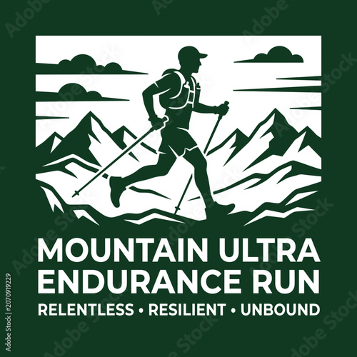 Mountain Ultra Endurance Run Silhouette Athlete With Poles