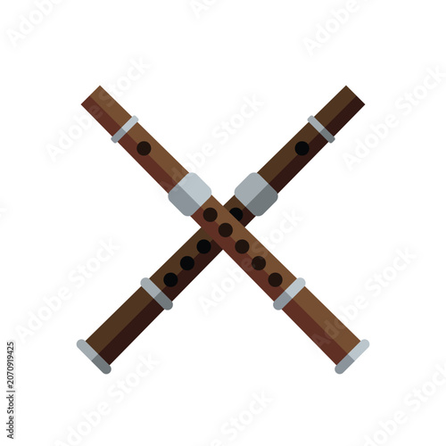 Bild auf Leinwand Two crossed wooden flutes vector illustration