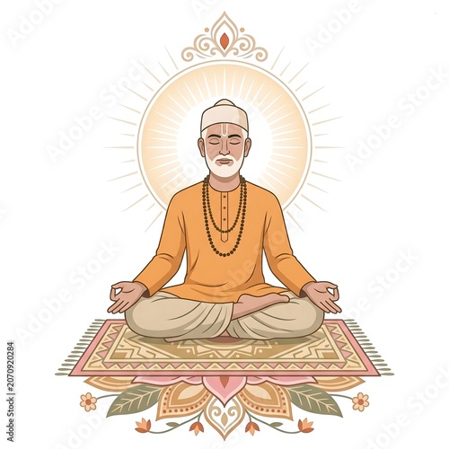 Kabirdas jayanti illustration saint meditates in lotus position