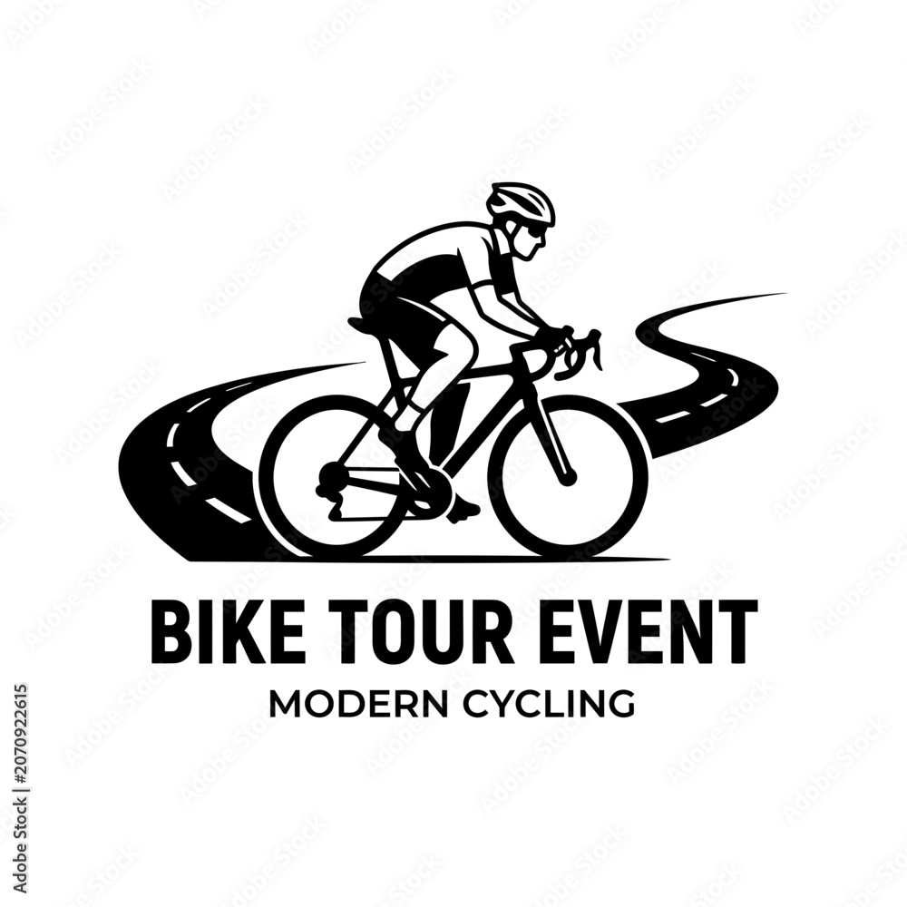 Fototapeta premium Modern Cycling Rider On Winding Road For Biking Adventure Events