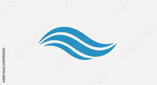 Three blue flowing abstract wave lines on white background.