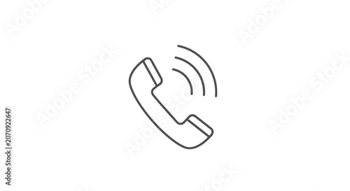Thin outline telephone handset icon with signal.