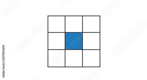 Three by three grid with blue center square.