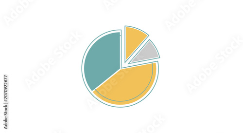 Three-part circular pie chart icon in teal and yellow.