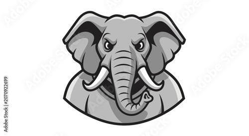 Tough grumpy elephant head mascot with tusks.