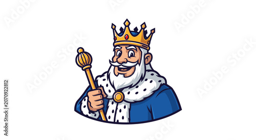 Wise cartoon king holding a golden scepter.