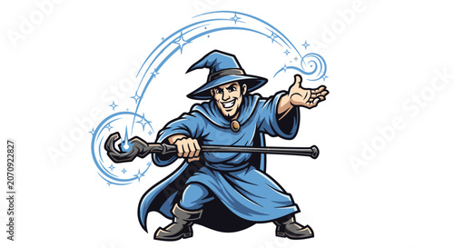 Wizard sorcerer character holding a staff with glowing energy.