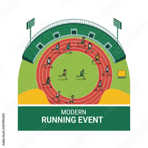 Modern Athletic Running Event Competition On Track Stadium Competition