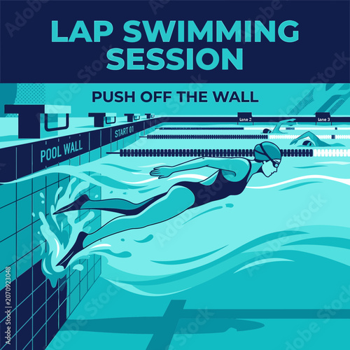Lap Swimming Session Push Off The Wall Action Illustration