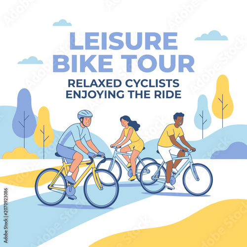Leisure Bike Tour Relaxed Cyclists Enjoying The Ride