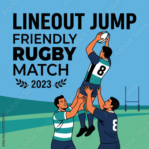 Lineout Jump Friendly Rugby Match Graphic Illustration Sport Event