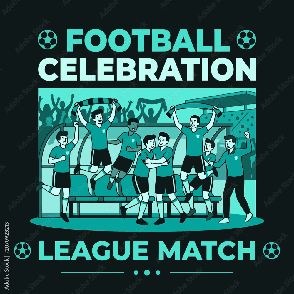 Naklejka premium Joyful Football Players Celebrating League Match Victory Together With Fans Cheering