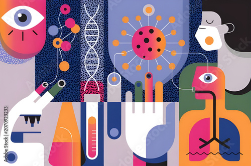 Modern Medical Research and Virology Concept with Scientific Laboratory Elements