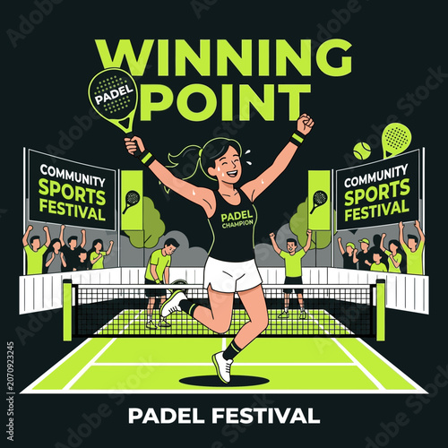 Joyful Athlete Celebrates Winning Point At Community Padel Sports Festival