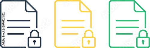 Schilderij op canvas Three document icons with padlocks in green yellow gray
