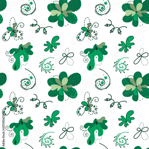 Floral pattern. Flower background. Seamless vector ornament with emerald green color natural plant element. Repeat botanical textile design.