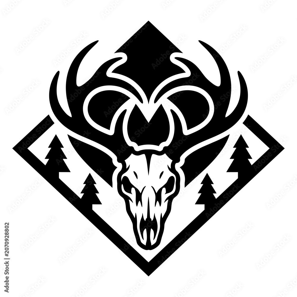 Fototapeta premium Deer Skull Mountain Diamond Vector