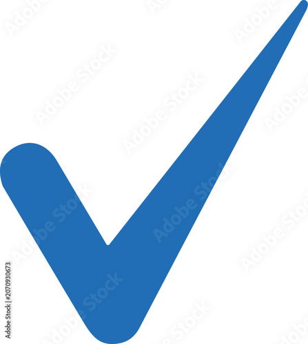 Bold blue check mark symbol on a white background tick