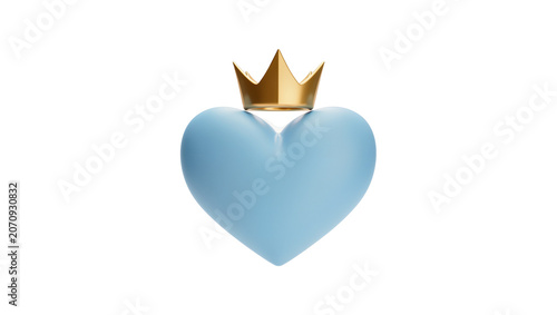Photos Isolated light blue heart with a shiny golden crown symbolizing precious love an