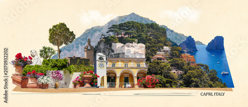 Capri, Italy - Beautiful view on the Island, collage